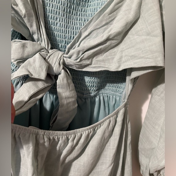 Altar'd State Sage Green Peasant Sleeve Mini Dress with Bow Back. Size Large. - Picture 4 of 9